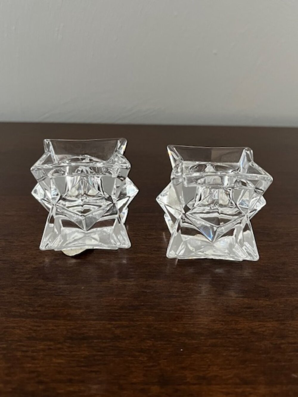 Crystal Starburst Cube Taper Candle Holders Contemporary Minimalist - Set of 2